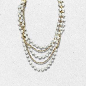 Vintage Milk Glass Beads Necklace Five Strand Style Lobster Clasp White/Gold OS